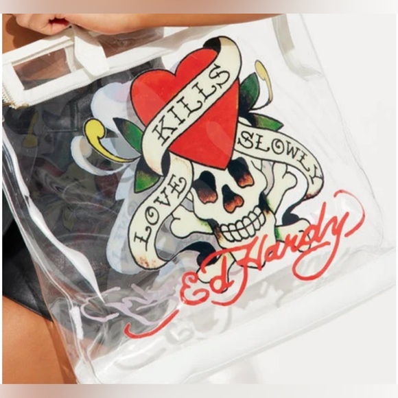- Ed Hardy - Skull and Crossbones Clear PVC Tote NWT - Picture 2 of 2